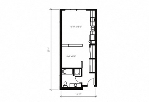 Stack House Apartments in Seattle, Washington Open 1x1 Floor Plan